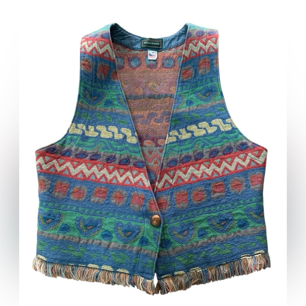Willowbend Southwestern Tapestry Vest Aztec Print Button Front USA Made Large M